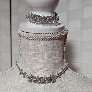 Elegant Silver Crystal Necklace and Bracelet Set